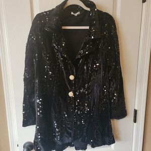 Adore Black Sequin Velvet Blazer with Gold Buttons